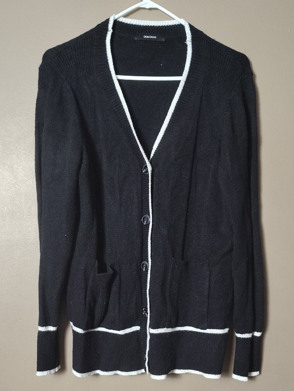 Dokotoo Black W White Trim Full Button Cardigan Size M